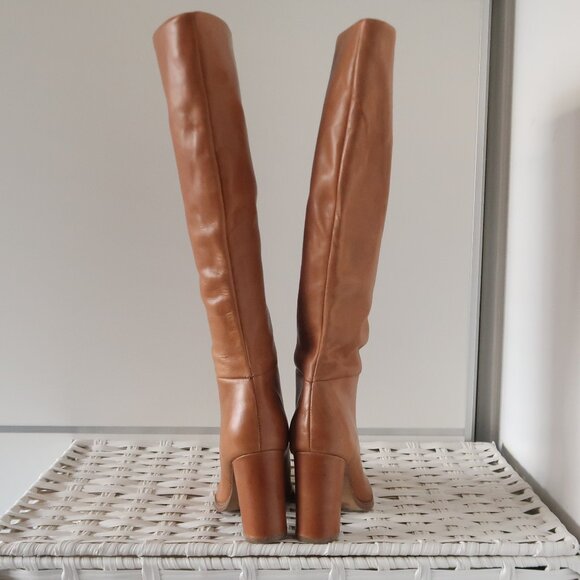 Nine West Tan Leather Knee High Boots Block Heel Pointed Toe Riding Boots Size 6 - Picture 5 of 11